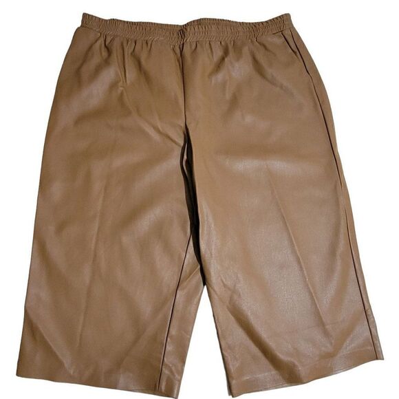 Eloquii Faux Leather Pants Women Sz 24 Cropped High Waisted Camel Tan Flare Leg - Picture 1 of 12